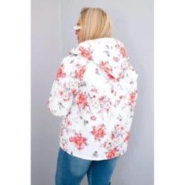 Moteriška Plus Size pikota pavasarinė striukė su gobtuvu, baltos spalvos