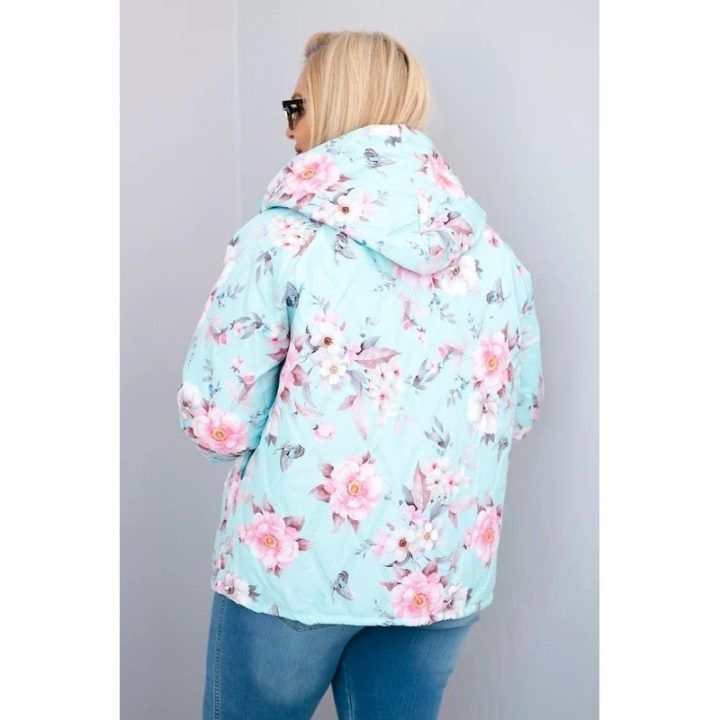 Moteriška Plus Size pikinta striukė su gobtuvu, mėtų spalvos