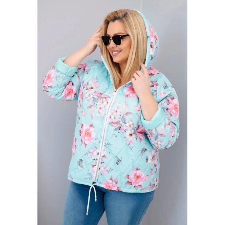 Moteriška Plus Size pikinta striukė su gobtuvu, mėtų spalvos