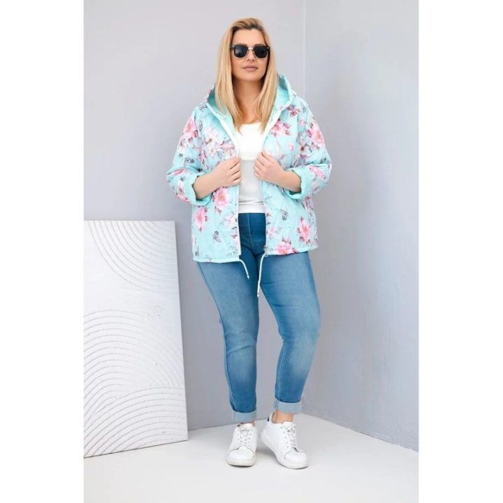Moteriška Plus Size pikinta striukė su gobtuvu, mėtų spalvos