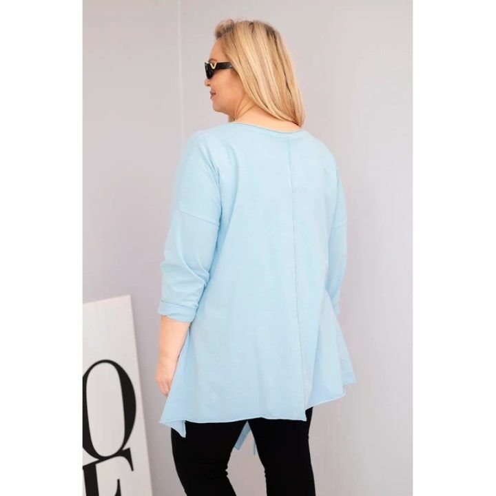 Moteriška Plus Size palaidinė su asimetriniu apačios kirpimu ir iškirpimais, mėlynos spalvos