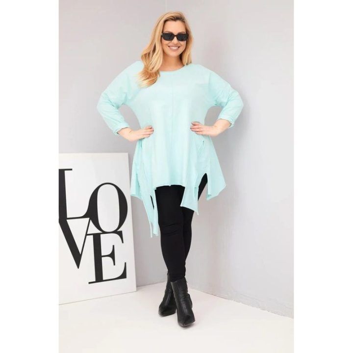 Moteriška Plus Size palaidinė su asimetriniu kirpimu, mėtų spalvos