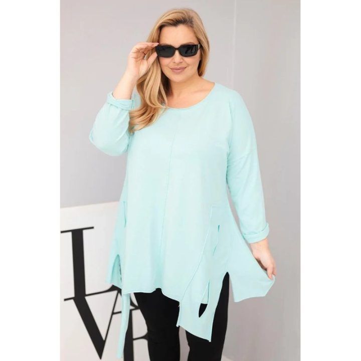 Moteriška Plus Size palaidinė su asimetriniu kirpimu, mėtų spalvos