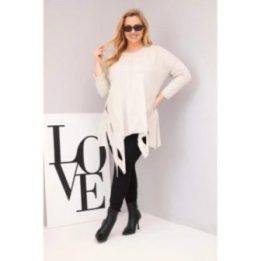 Moteriška Plus Size smėlio spalvos palaidinė su asimetriniu apačios kirpimu ir iškirpimais