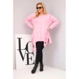 Moteriška Plus Size palaidinė su asimetriniu apačios kraštu ir iškirpimais, rožinė