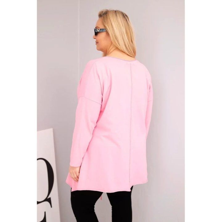 Moteriška Plus Size palaidinė su asimetriniu apačios kraštu ir iškirpimais, rožinė