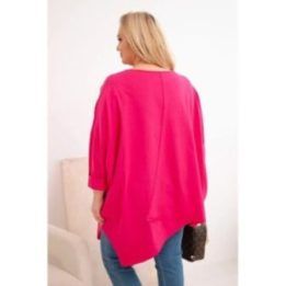 Moteriška Plus Size palaidinė su asimetriniu apačios kraštu ir V formos iškirpte, fuksijos spalvos