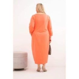 Moteriška Plus Size medvilninė suknelė su ilgomis rankovėmis, abrikosų spalvos