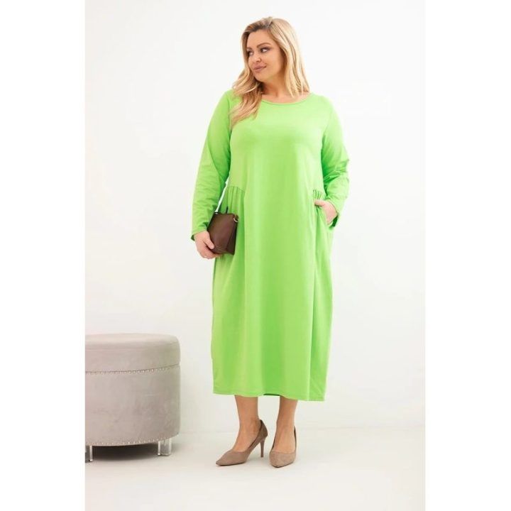 Moteriška Plus Size suknelė, šviesiai žalios spalvos