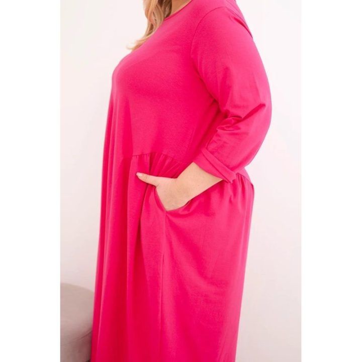Moteriška Plus Size suknelė su ilgomis rankovėmis, fuksijos spalvos