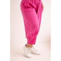 Moteriškos Plus Size kelnės žemu liemeniu su elastine juosmens juosta, rožinės spalvos