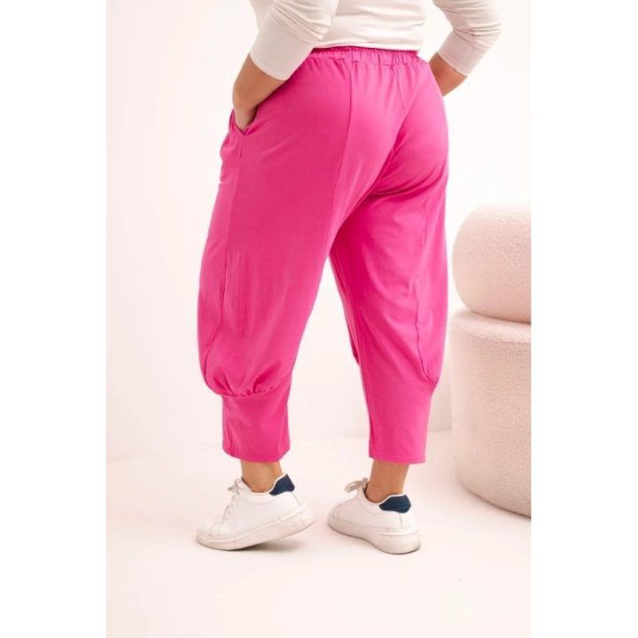 Moteriškos Plus Size kelnės žemu liemeniu su elastine juosmens juosta, rožinės spalvos