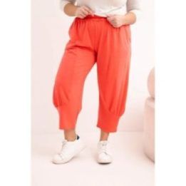 Moteriškos Plus Size kelnės su pažemintu tarpkoju ir elastiniu juosmeniu, koralinės spalvos