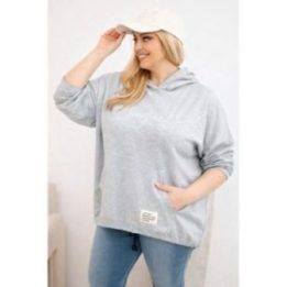Moteriškas Plus Size džemperis su gobtuvu ir spauda, pilkas