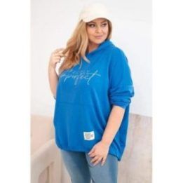 Moteriškas Plus Size džemperis su gobtuvu ir spauda, mėlynos spalvos