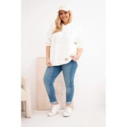 Moteriškas Plus Size džemperis su gobtuvu ir spaudiniu, ekru spalvos
