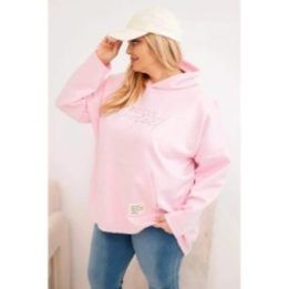 Moteriškas Plus Size džemperis su gobtuvu ir spauda, rožinės spalvos