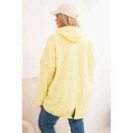 Moteriškas Plus Size geltonas džemperis su gobtuvu ir spauda