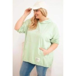 Moteriškas Plus Size džemperis su gobtuvu ir spauda, mėtų spalvos