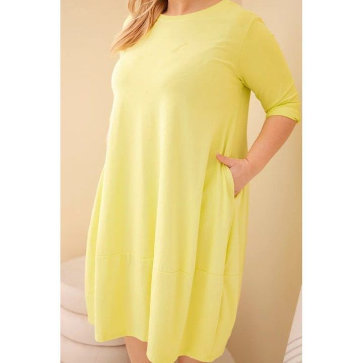Moteriška Plus Size midi suknelė su rankogaliais ir kišenėmis, pistacijų spalvos