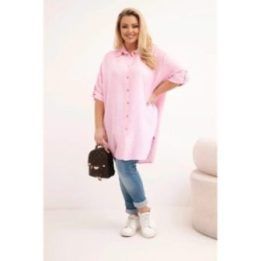 Moteriška Plus Size viskozinė palaidinė su ilgesne nugara, rožinės spalvos