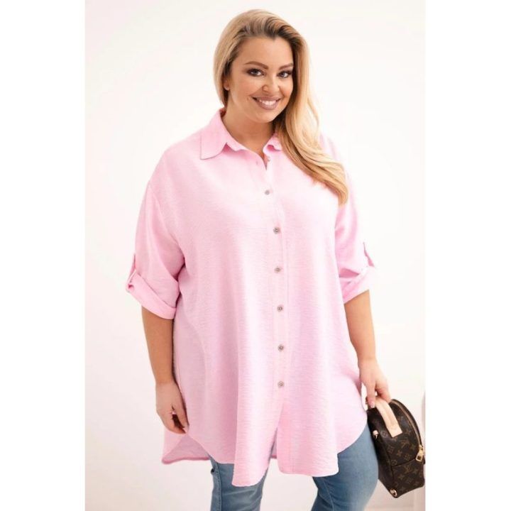 Moteriška Plus Size viskozinė palaidinė su ilgesne nugara, rožinės spalvos