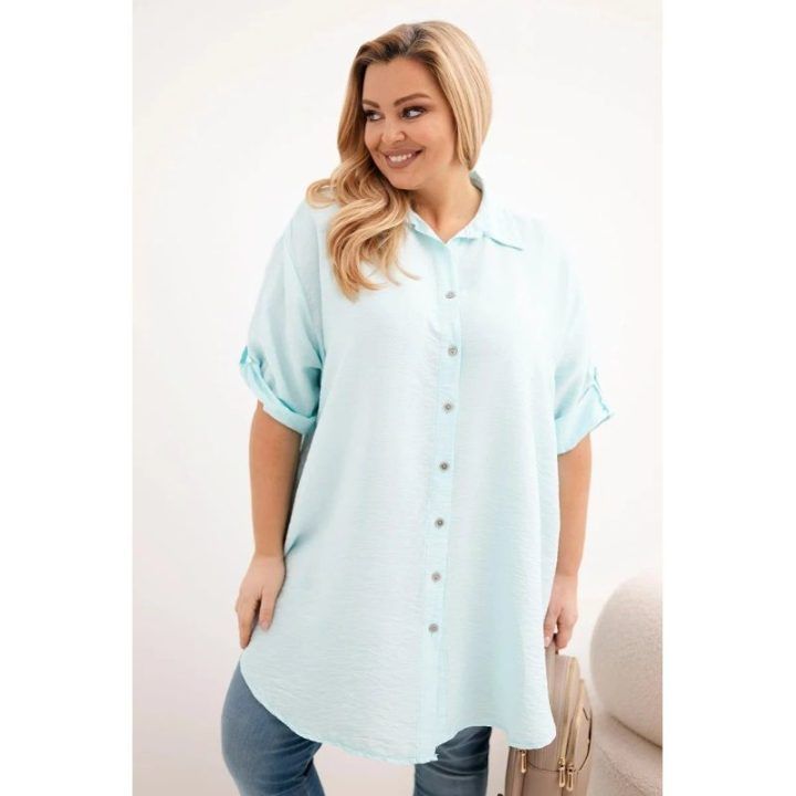 Moteriška Plus Size viskozinė palaidinė su ilgesne nugarine dalimi, mėtų spalvos