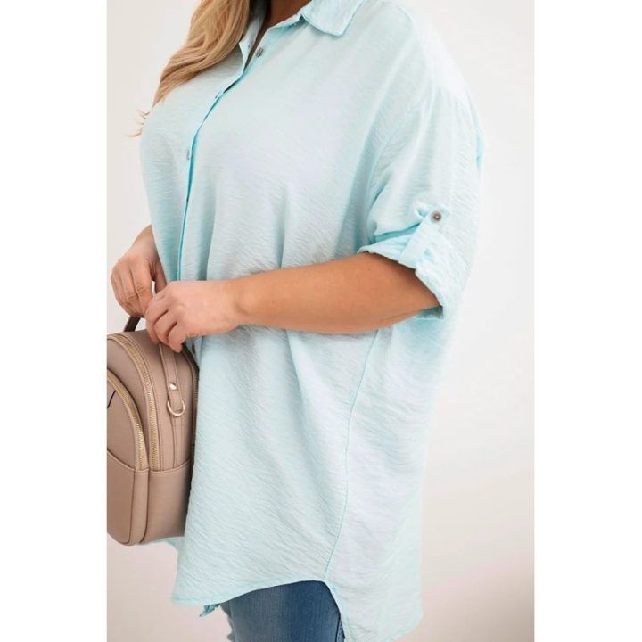 Moteriška Plus Size viskozinė palaidinė su ilgesne nugarine dalimi, mėtų spalvos
