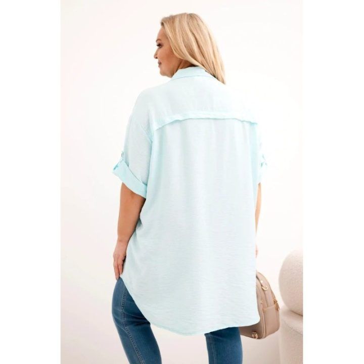 Moteriška Plus Size viskozinė palaidinė su ilgesne nugarine dalimi, mėtų spalvos