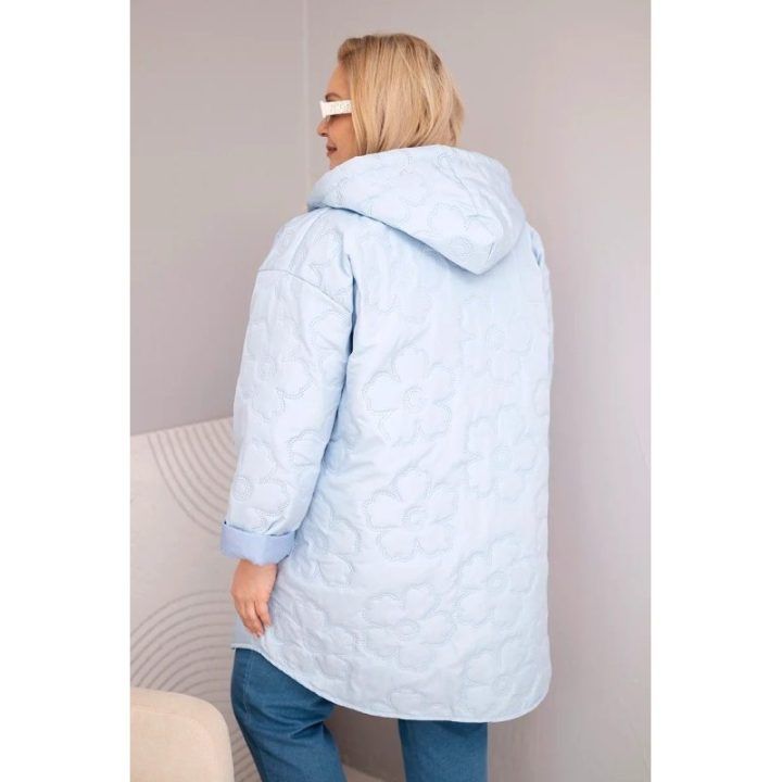 Moteriška Plus Size striukė su gobtuvu HOPE, mėlynos spalvos