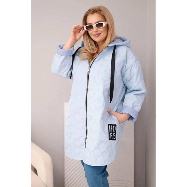 Moteriška Plus Size striukė su gobtuvu HOPE, mėlynos spalvos