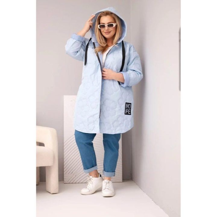 Moteriška Plus Size striukė su gobtuvu HOPE, mėlynos spalvos