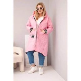 Moteriška Plus Size pikūota striukė su gobtuvu ir sportiniais rankogaliais, rožinės spalvos