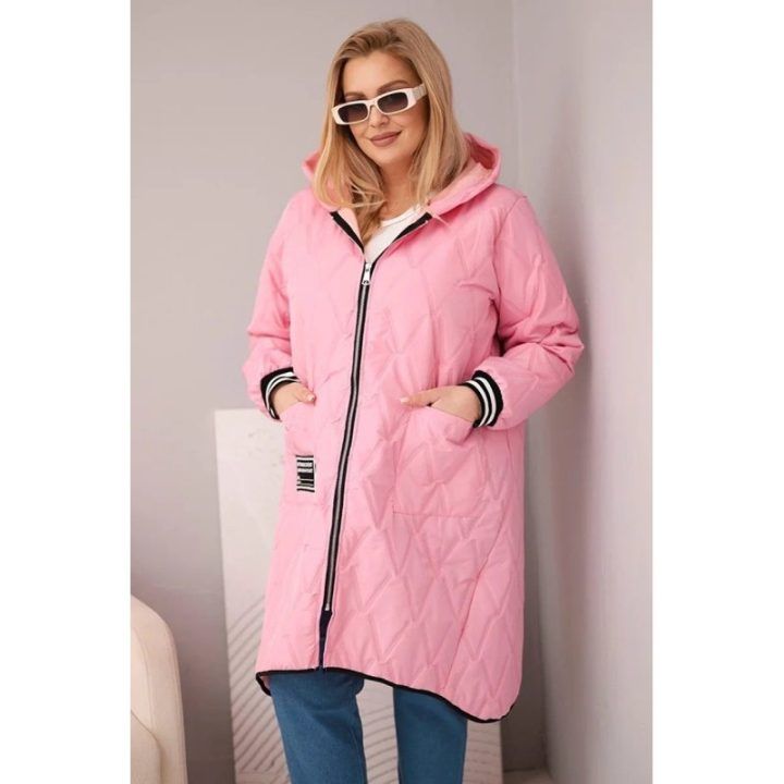 Moteriška Plus Size pikūota striukė su gobtuvu ir sportiniais rankogaliais, rožinės spalvos