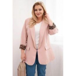 Moteriškas Plus Size švarkas su leopardo pamušalu, pudrinės rožinės spalvos