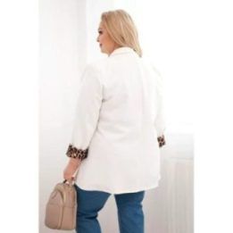 Moteriškas Plus Size švarkas su panterinės spalvos pamušalu, ekru