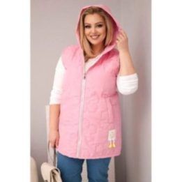 Moteriška Plus Size liemenė su gobtuvu ir gėlių dygsniavimu, šviesiai rožinė