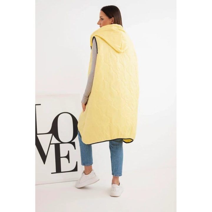 Moteriška Plus Size geltona liemenė su gobtuvu ir užtrauktuku