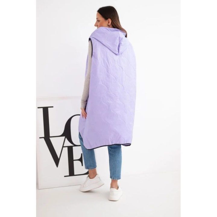 Moteriška Plus Size dygsniuota liemenė su gobtuvu ir užtrauktuku, šviesiai violetinė