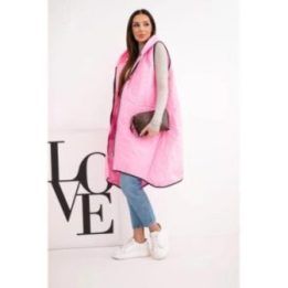 Moteriška Plus Size dygsniuota liemenė su gobtuvu, rožinės spalvos