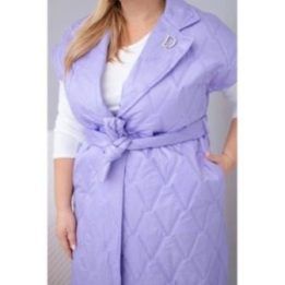 Moteriška Plus Size pikota liemenė su diržu ir apykakle, šviesiai violetinės spalvos