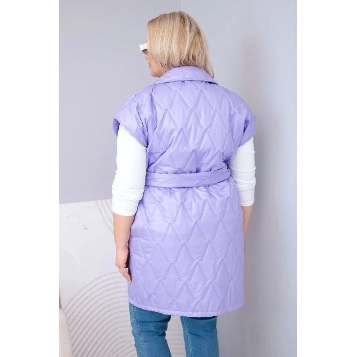 Moteriška Plus Size pikota liemenė su diržu ir apykakle, šviesiai violetinės spalvos