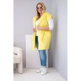 Moteriška Plus Size dygsniuota liemenė su diržu ir apykakle, geltonos spalvos