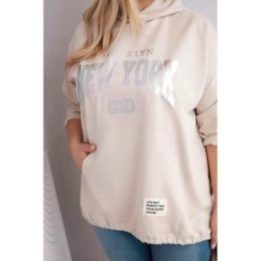 Moteriškas Plus Size džemperis su gobtuvu, smėlio spalvos