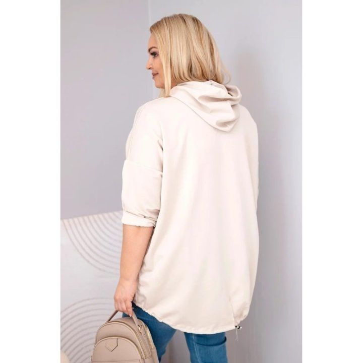 Moteriškas Plus Size džemperis su gobtuvu, smėlio spalvos