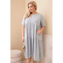 Moteriška Plus Size pilka melanžo suknelė trumpomis rankovėmis