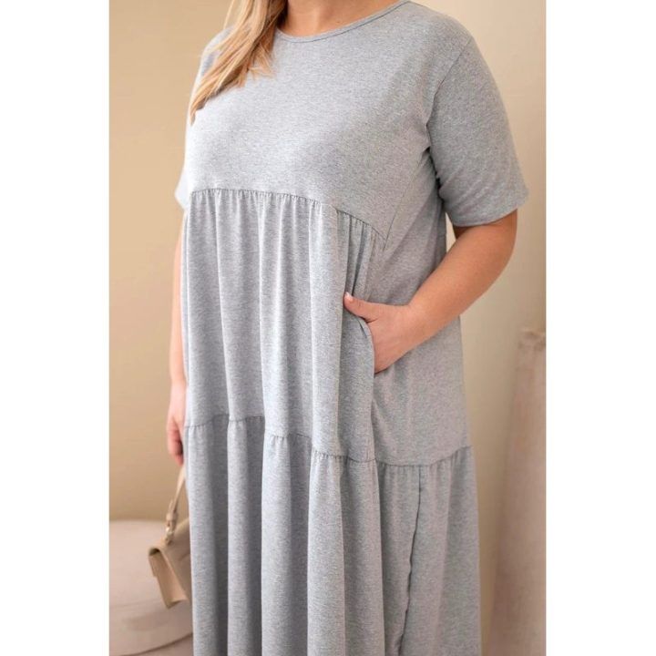 Moteriška Plus Size pilka melanžo suknelė trumpomis rankovėmis