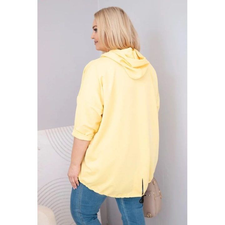 Moteriškas Plus Size džemperis su gobtuvu ir kišene, geltonos spalvos