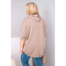 Moteriškas Plus Size džemperis su gobtuvu ir kišene, kapučino spalvos