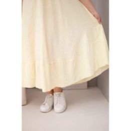 Moteriška Plus Size suknelė su trumpomis rankovėmis ir raukinuku, geltonos spalvos